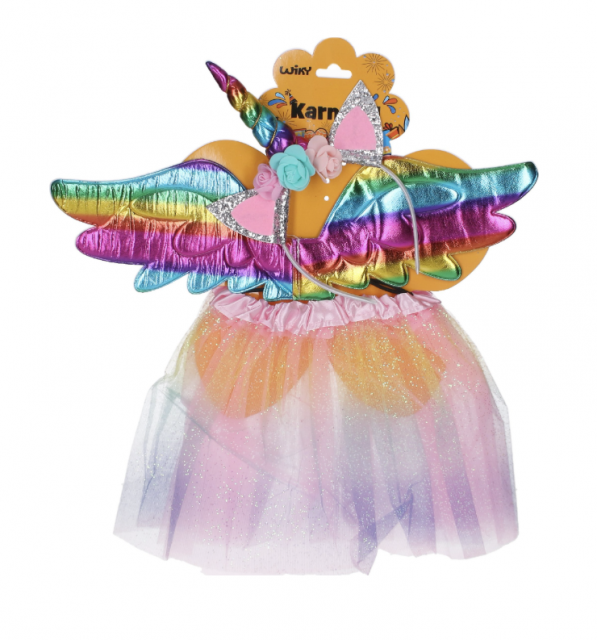 Set karneval, barevný JEDNOROZEČ - sukýnka, křídla a čelenka (zn. WIKY)