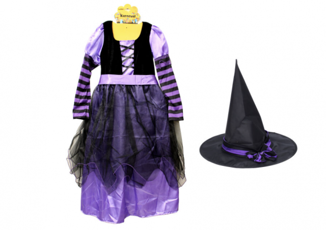 Set karneval ČARODĚJNICE, fialová - šaty, klobouk, pásek (zn. WIKY)