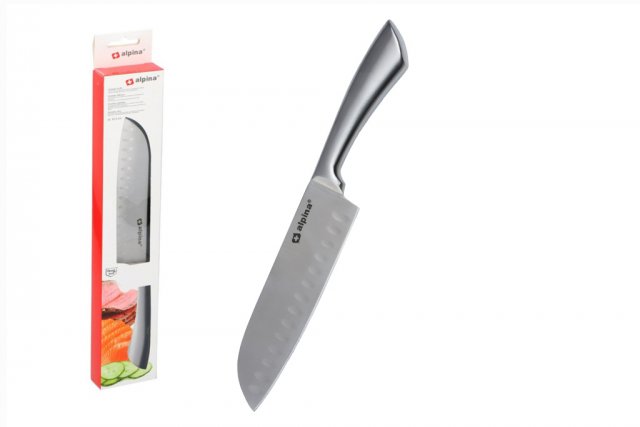 Nerezový nůž Santoku 31.5 cm - Japonský nůž s perfektním řezem (zn. Alpina)
