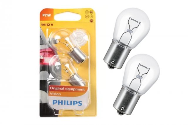 Autožárovky Philips Vision P21W 12498B2 / 21W / 12V BA15 s homologací, 2ks