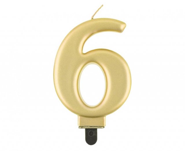 Svíčka na dort, ČÍSLICE 6, zlatá metalická barva - velikost 8cm (zn. Godan-kolekce Beauty&Charm)