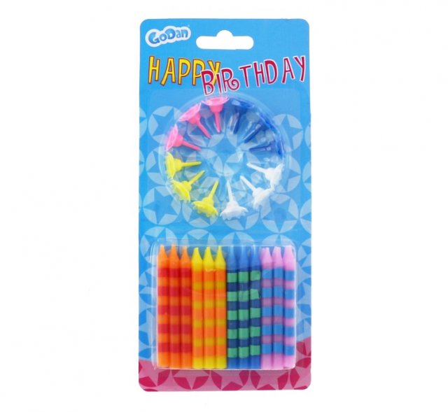 Svíčky dortové narozeninové s proužky, 4 barvy, set 4ks + držáčky (zn. Godan)