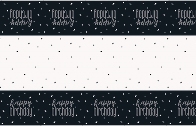 Ubrus plastový ,,Happy birthday" černý s tečkami 137x213cmm