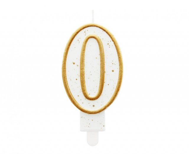 Dortová svíčka, ČÍSLICE 0, zlatá barva - obrys, velikost 7.5cm (zn. Godan)