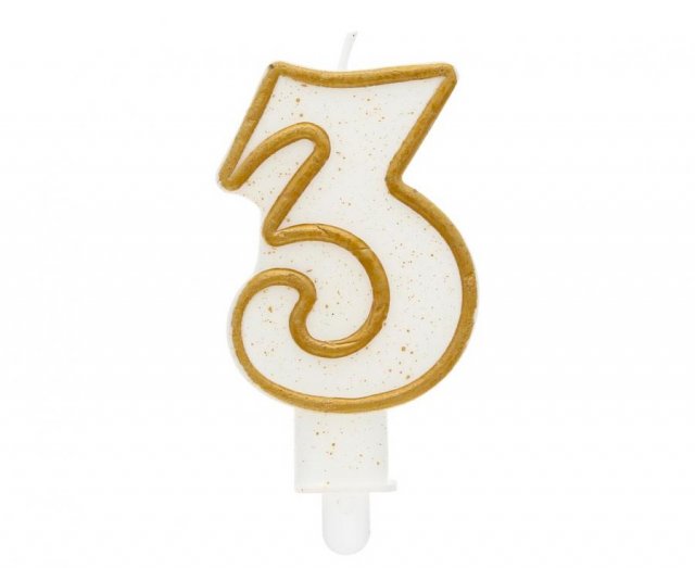 Dortová svíčka, ČÍSLICE 3, zlatá barva - obrys, velikost 7.5cm (zn. Godan)