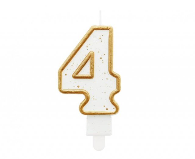 Dortová svíčka, ČÍSLICE 4, zlatá barva - obrys, velikost 7.5cm (zn. Godan)