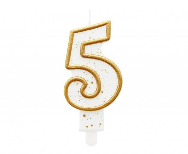 Dortová svíčka, ČÍSLICE 5, zlatá barva - obrys, velikost 7.5cm (zn. Godan)