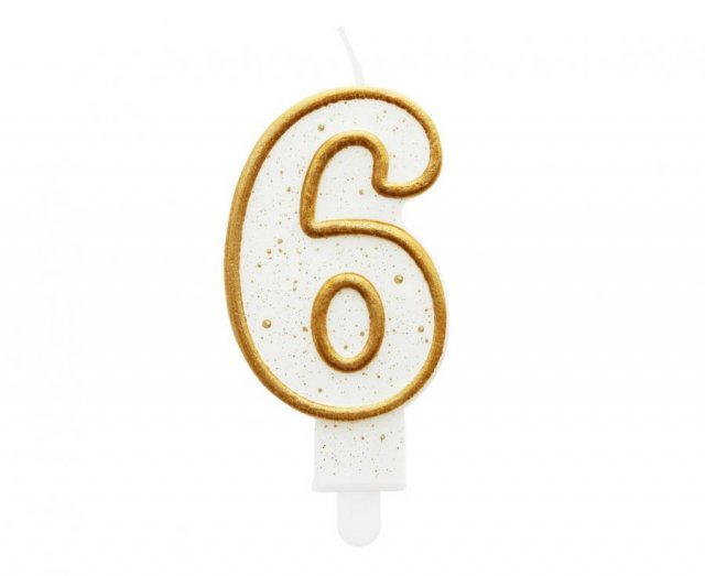 Dortová svíčka, ČÍSLICE 6, zlatá barva - obrys, velikost 7.5cm (zn. Godan)