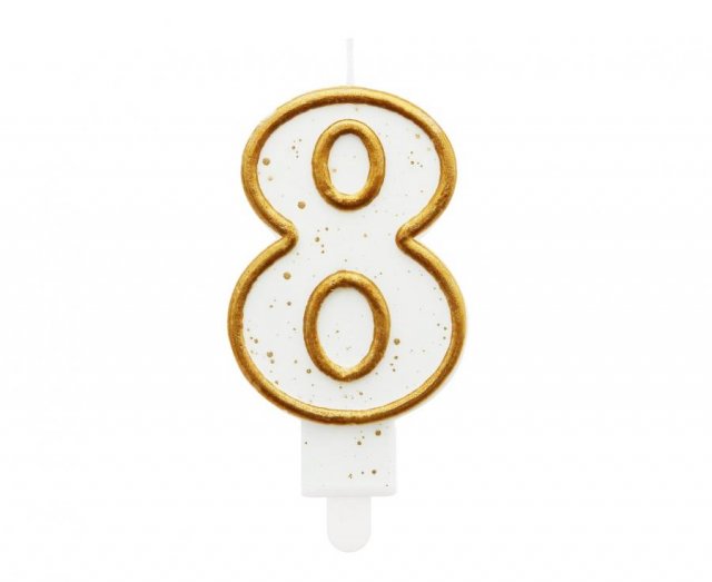 Dortová svíčka, ČÍSLICE 8, zlatá barva - obrys, velikost 7.5cm (zn. Godan)