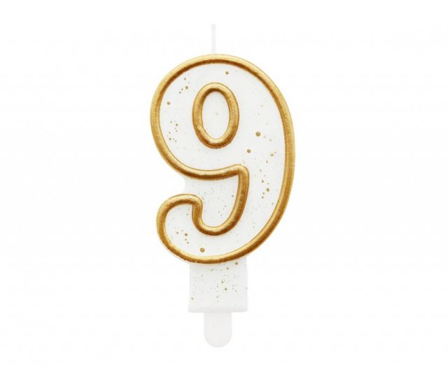 Dortová svíčka, ČÍSLICE 9, zlatá barva - obrys, velikost 7.5cm (zn. Godan)