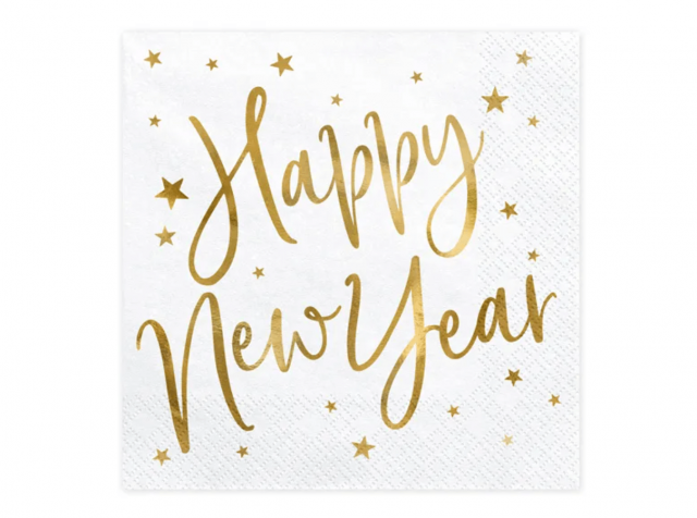 Ubrousky Happy New Year, 33x33cm, bílé, set 20ks (zn. PartyDeco)