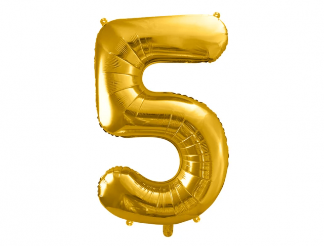 Fóliová ČÍSLICE 5, zlatá barva, velikost 86 cm (zn. PartyDeco)