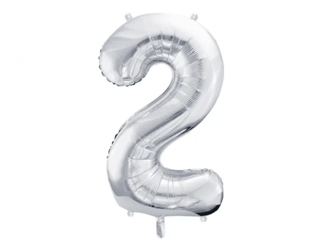 Fóliová ČÍSLICE 2, stříbrná barva, velikost 86 cm (zn. PartyDeco)