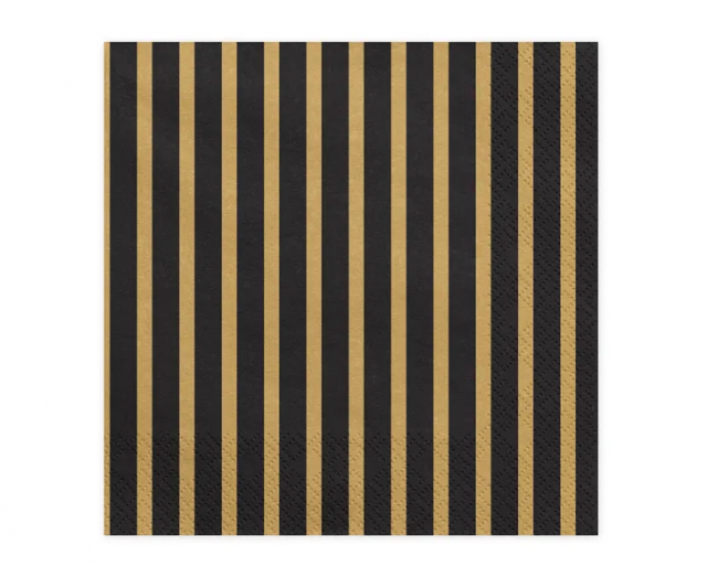 Ubrousky, zlato-černé proužky, 33 x 33cm, set 20ks (zn. PartyDeco)