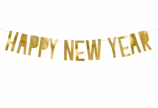 Závěsný banner Happy New Year, zlatý, metalický (zn. PartyDeco)