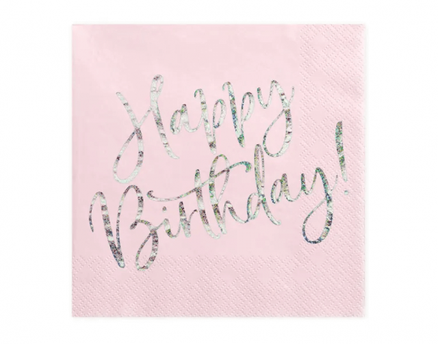 Ubrousky růžové s metalickým nápisem Happy Birthday! (zn. PartyDeco)
