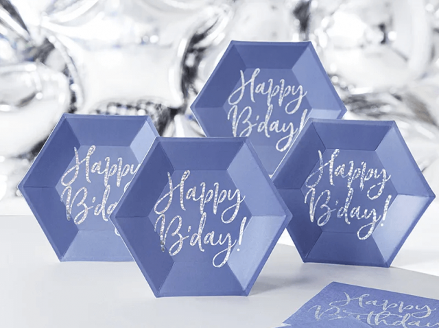 Papírové talířky Happy B´day, modré, 20cm, set 6ks (zn. PartyDeco)