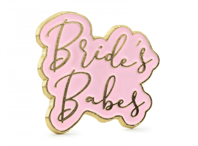 Odznak Bride´s babes na rozlučku se svobodou, kovový, růžová barva, 3.5x2cm (zn. PartyDeco)
