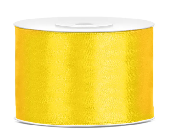 Stuha saténová, žlutá barva, šířka 5cm / délka 25m (zn. PartyDeco)