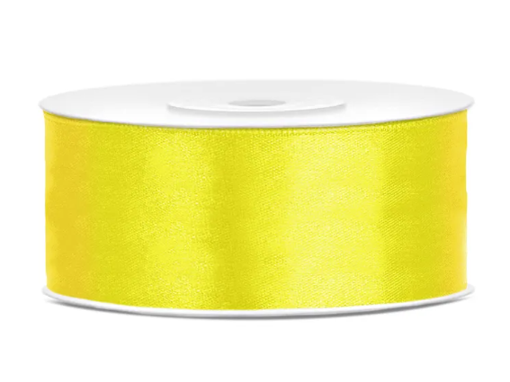 Stuha saténová, žlutá barva, šířka 2.5cm / délka 25m (zn. PartyDeco)