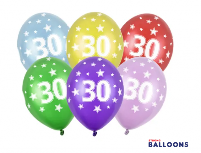 Latexový balónek pro 30. narozeniny, pastelový, mix barev, velikost 30cm (zn. StrongBalloons)