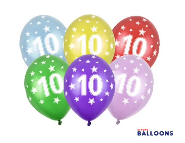 Latexový balónek pro 10. narozeniny, pastelový, mix barev, velikost 30cm (zn. StrongBalloons)