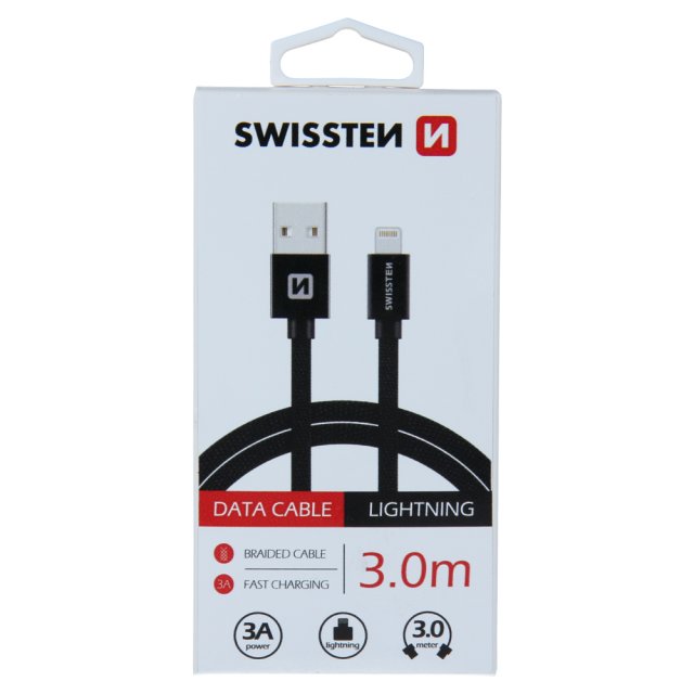 Datový kabel USB-A / Lightning v odolném zpracování, délka 3m (zn. SWISSTEN)