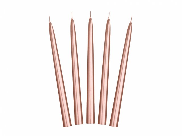 Svíčka kónická, rosegold metalická, délka 24cm, 1ks (zn. PartyDeco)