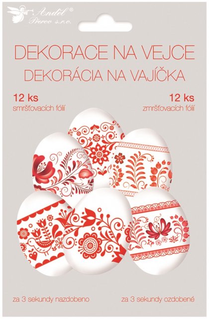 Smršťovací dekorace na vejce, červený motiv 12 ks