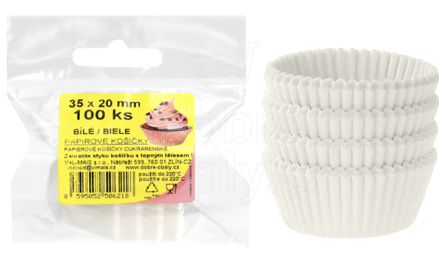 Papírové košíčky cukrářské bílé 35x20mm 100 ks, výhodné balení
