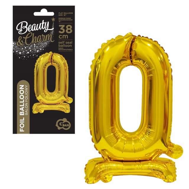 Fóliový balónek ČÍSLICE 0, stojací pouze na vzduch - zlatá barva, velikost 38cm (zn. Godan-Beauty&Charm)