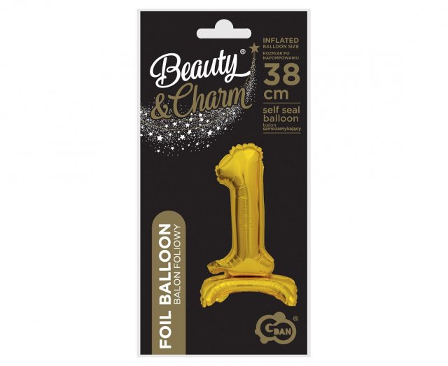 Fóliový balónek ČÍSLICE 1, stojací pouze na vzduch - zlatá barva, velikost 38cm (zn. Godan-Beauty&Charm)