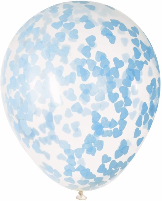 Balónek transparentní 41cm potisk - srdíčka modré konfety, 5ks