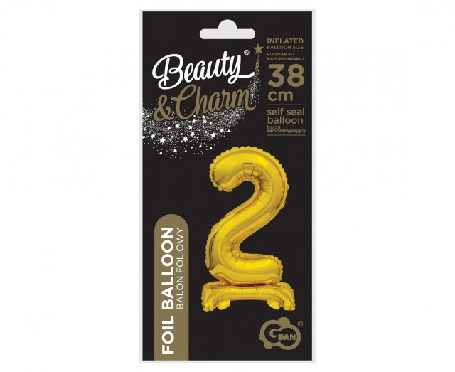 Fóliový balónek ČÍSLICE 2, stojací pouze na vzduch - zlatá barva, velikost 38cm (zn. Godan-Beauty&Charm)
