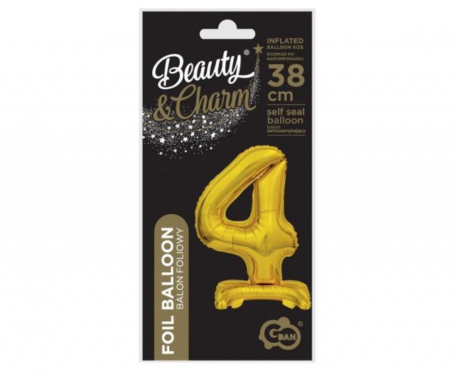 Fóliový balónek ČÍSLICE 4, stojací pouze na vzduch - zlatá barva, velikost 38cm (zn. Godan-Beauty&Charm)
