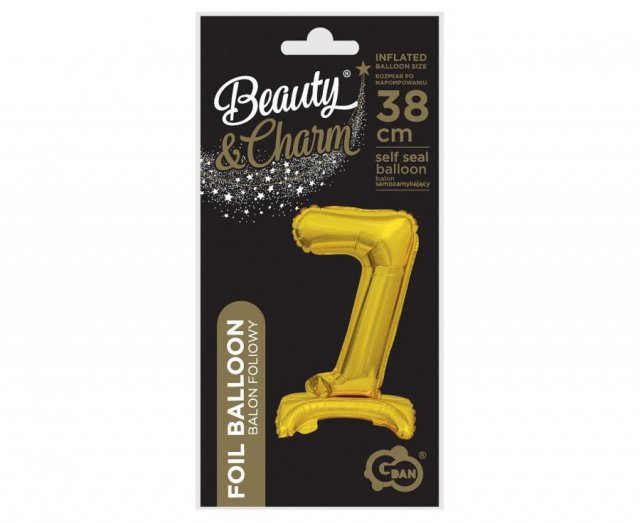 Fóliový balónek ČÍSLICE 7, stojací pouze na vzduch - zlatá barva, velikost 38cm (zn. Godan-Beauty&Charm)