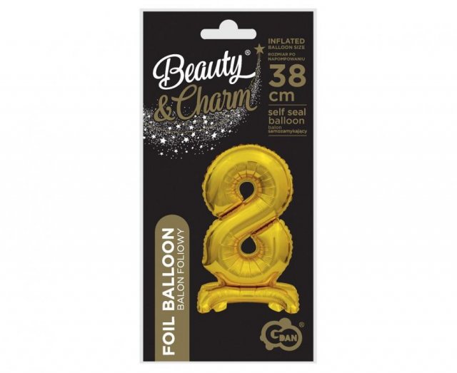 Fóliový balónek ČÍSLICE 8, stojací pouze na vzduch - zlatá barva, velikost 38cm (zn. Godan-Beauty&Charm)