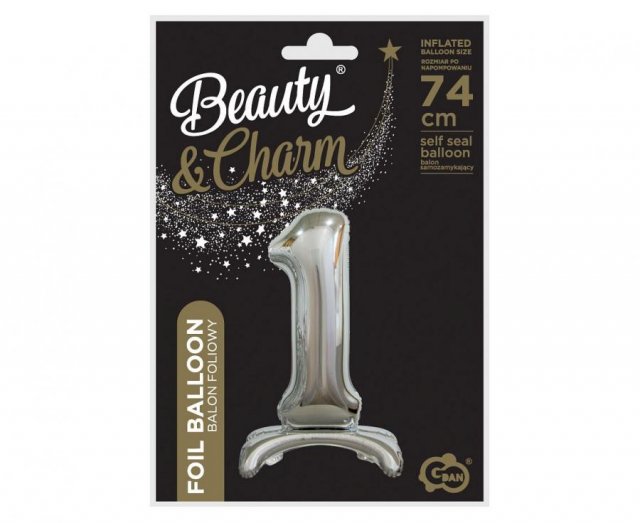 Fóliový balónek ČÍSLICE 1, stojací pouze na vzduch - stříbrná barva, velikost 74cm (zn. Godan-Beauty&Charm)