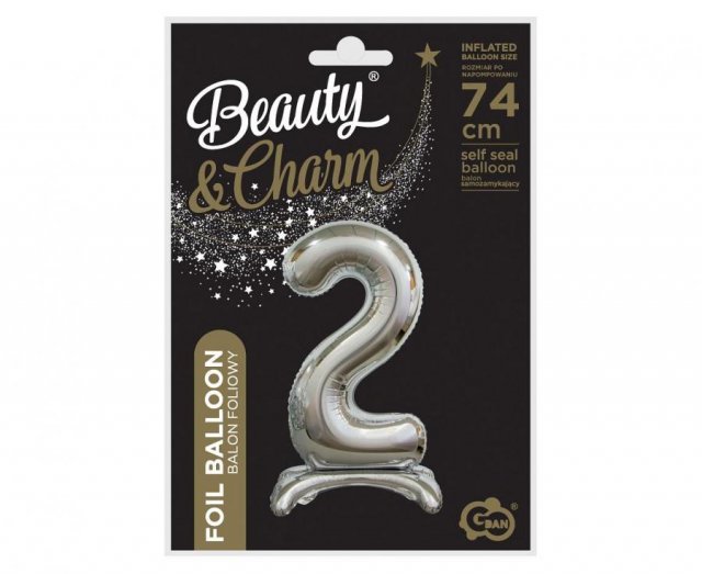 Fóliový balónek ČÍSLICE 2, stojací pouze na vzduch - stříbrná barva, velikost 74cm (zn. Godan-Beauty&Charm)