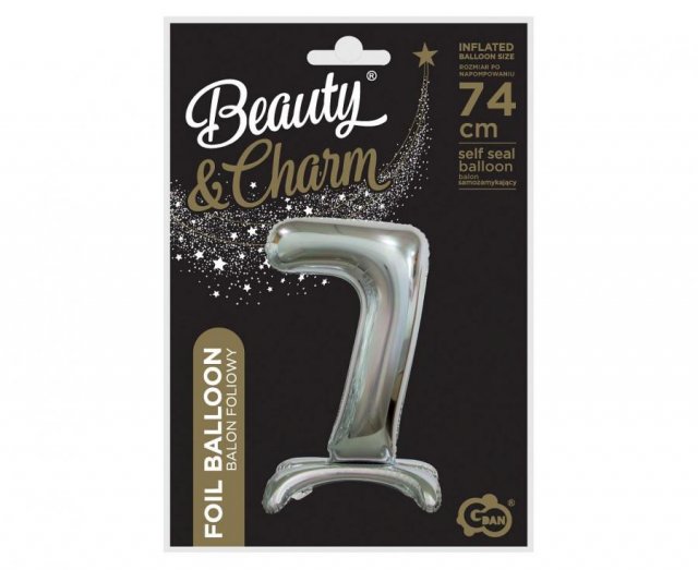 Fóliový balónek ČÍSLICE 7, stojací pouze na vzduch - stříbrná barva, velikost 74cm (zn. Godan-Beauty&Charm)
