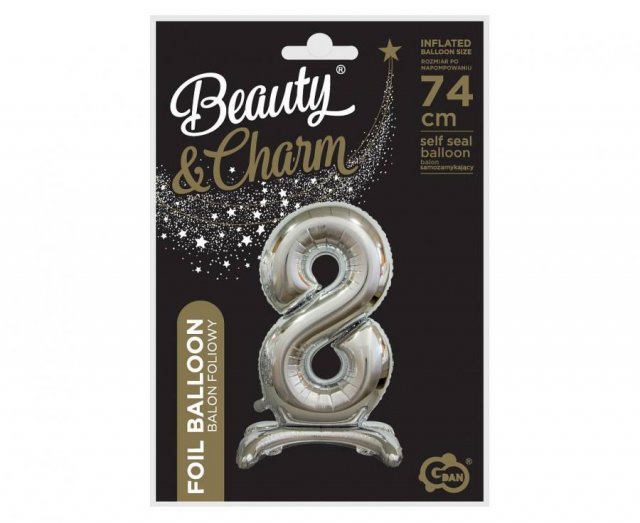 Fóliový balónek ČÍSLICE 8, stojací pouze na vzduch - stříbrná barva, velikost 74cm (zn. Godan-Beauty&Charm)