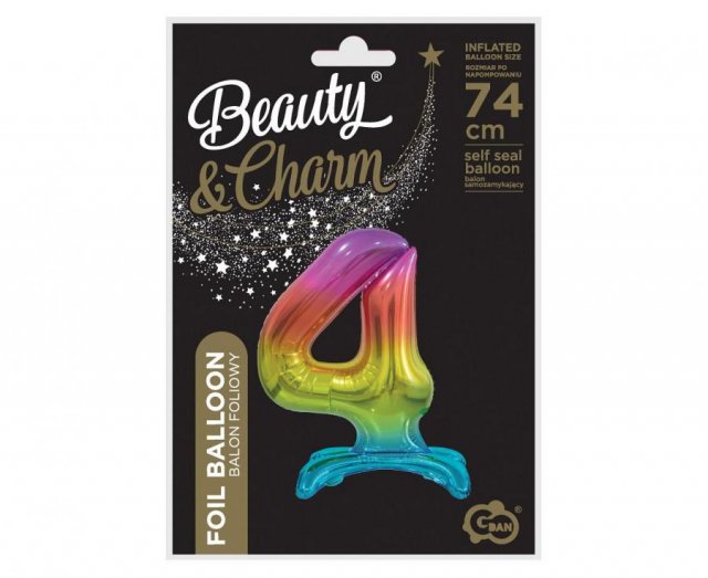 Fóliový balónek ČÍSLICE 4, stojací pouze na vzduch - duhová barva, velikost 74cm (zn. Godan-Beauty&Charm)