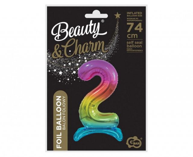 Fóliový balónek ČÍSLICE 2, stojací pouze na vzduch - duhová barva, velikost 74cm (zn. Godan-Beauty&Charm)
