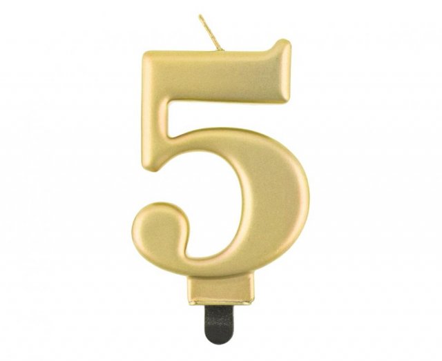 Svíčka dortová číslo 5 zlaté metalické, 8cm