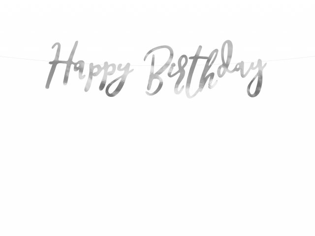 Závěsný banner Happy Birthday, papírový, stříbrná barva - 16.5x62cm (zn. PartyDeco)