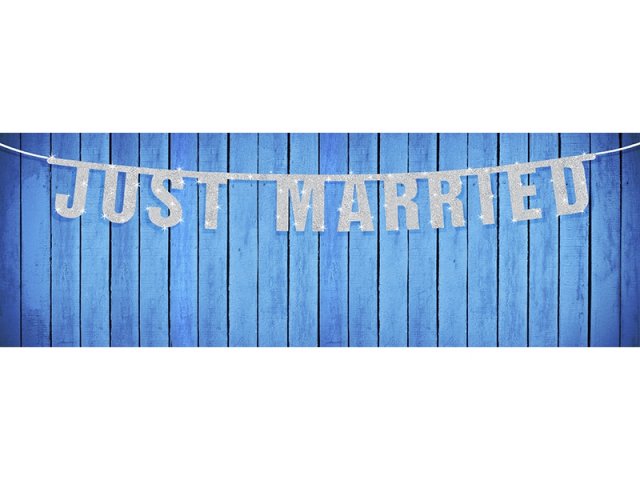 Baner "Just married", stříbrný