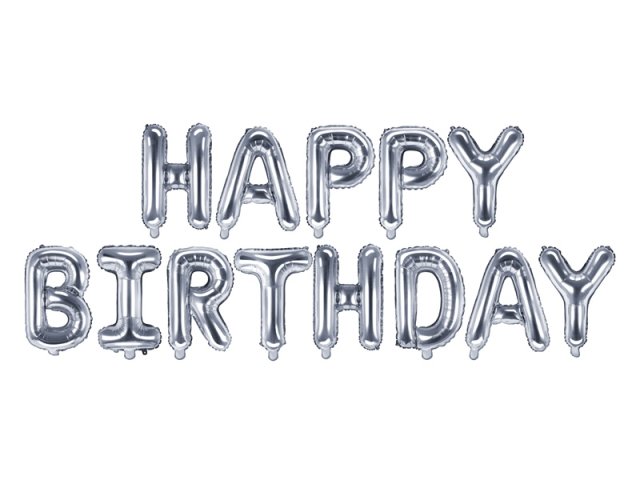 Foliové balonky, nápis "Happy birthday", stříbrný