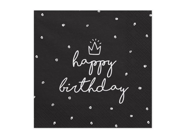 Ubrousky, černé, happy birthday, 33*33cm (zn. PartyDeco)