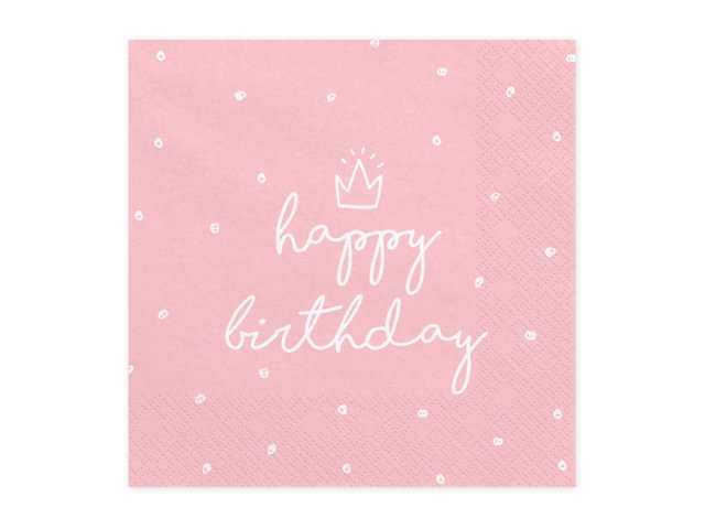 Ubrousky třívrstvé, růžové, happy birthday, 33*33cm (zn. PartyDeco)