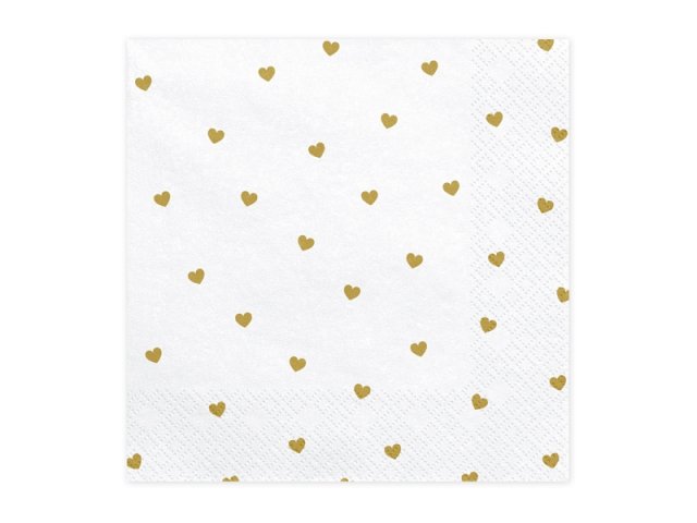 Ubrousky třívrstvé, bílé, srdíčka, 33*33cm, set 20ks (zn. PartyDeco)